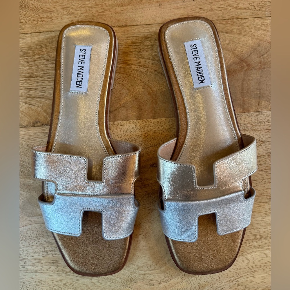 Steve Madden Silver and Gold Slide Sandals